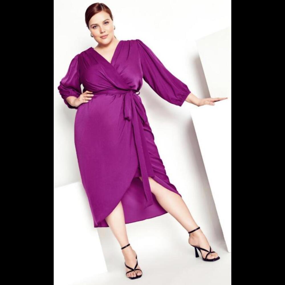 City Chic Opulent Elbow Sleeve Dress Limited Edition L/20 Magenta NWT